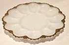 Vintage Anchor Hocking Milk Glass Deviled Egg Plate with Gold Trim ~ 10" ~ EUC