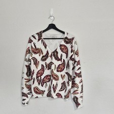 LOFT Fall 2023 Paisley V-Neck Sweater Size Small Ivory Multi Long Sleeve