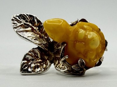 Vintage geschnitzte Schildkröte klobig Butterscotch Eigelb Bernstein Sterlingsilber Ring Größe 8