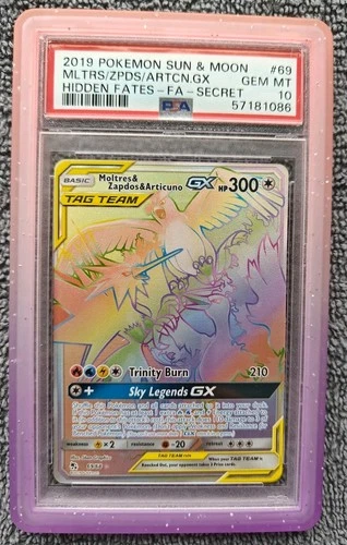 2019 Pokemon Moltres Zapdos Articuno GX Secret Rare 69/68 Hidden Fates PSA 10