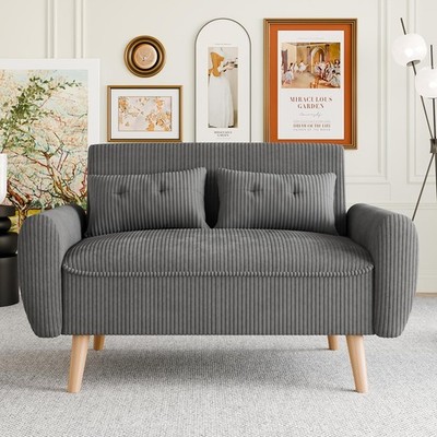 48'' Small Modern Loveseat Sofa Mid Century Soft Corduroy Fabric 2-Seat Sofa