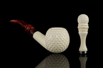 Golfball Pipe W Tamper By H EGE  BLOCK MEERSCHAUM-NEW-HAND CARVED W Case#1318