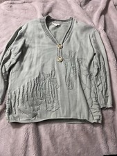Jessica Knit Giraffe Embroidered Two Sided Sweater Zoo Zebra L Vtg Grandmacore