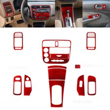 14pcs Red Carbon Fiber Interior Full Kits Trim Set For Honda Civic 2003-05