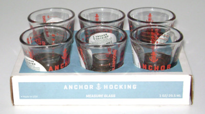 Pre 2000 Anchor Hocking 6 Shot Glass Measure Cups New in Store Display
