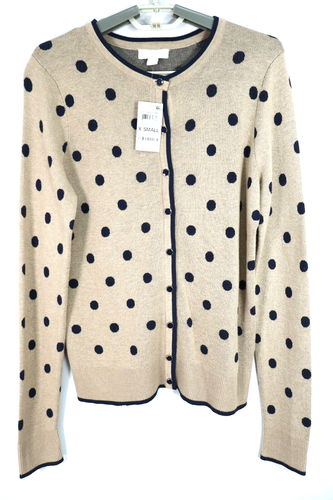 NWT CHARTER CLUB Women Cardigan Sweater Long Sleeve Polka Dot Brown Blue Size XS