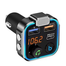 BT 5.0 FM Transmitter Type-C PD 30W QC3.0 Fast Charger MP3 Audio Player Car Kit