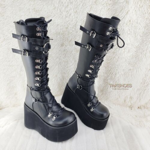 Kera 200 Black Shin Shield Rodilla Bota 4,5" Plataforma Gótica Punk Rock DEMONIA - Imagen 3 de 11