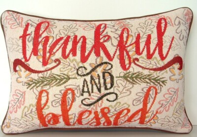 Fall/ Autumn - Words ''Thankful And Blessed'', Leaves, Glitter Tapestry Pillow New