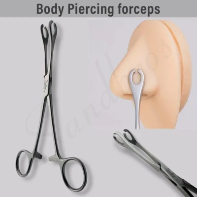 SANDBROS Slotted Body Piercing Forceps 6" for Ear, Nose Piercing Tools With 3 Lock System
