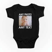 BABY GROW ROMPER PERSONALISED PHOTO/TEXT BABYGROW BODYSUIT GIFT REVEAL PRESENT