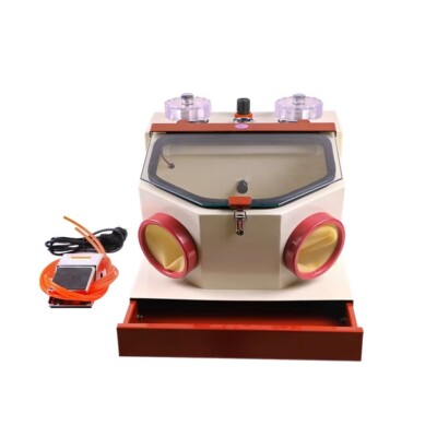 Dental Lab Twin Double Pen Sandblaster Dry Air Polisher with Led and Drawer US