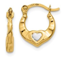 12mm 14K Yellow Gold w/ Rhodium Heart Hollow Hoop Earrings