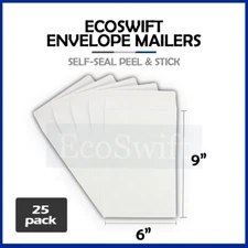 25 EcoSwift White Self-Seal Mailing Shipping Kraft Paper Envelope 28 lb. 6" x 9"