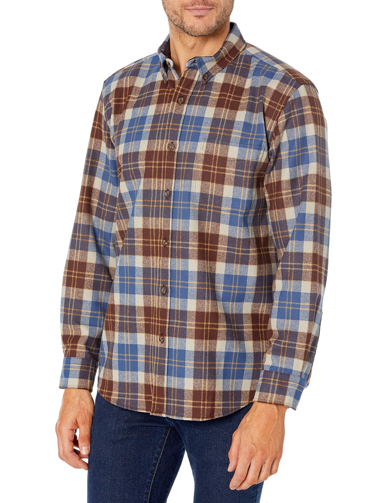 Мужская шерстяная рубашка Pendleton с длинным рукавом для отдыха у камина в темно-синююкраснуюзолотистую клетку 26690₽