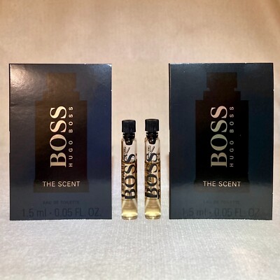 2x Hugo Boss The Scent Eau de Toilette EDT Sample Vials .05oz, 1.5ml New in Card