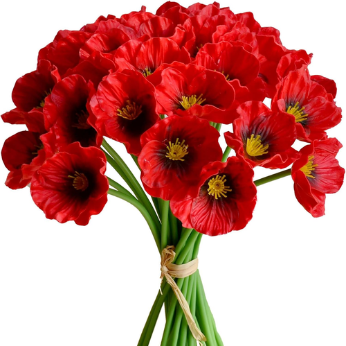 30Pcs Red Artificial Poppy Silk Fake Flowers 13" for Mother'S Day Easter Memoria - Picture 11 of 12