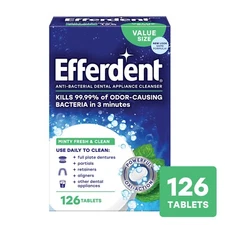Efferdent Retainer & Denture Cleaner Tablets, Minty Fresh & Clean, 126 Count