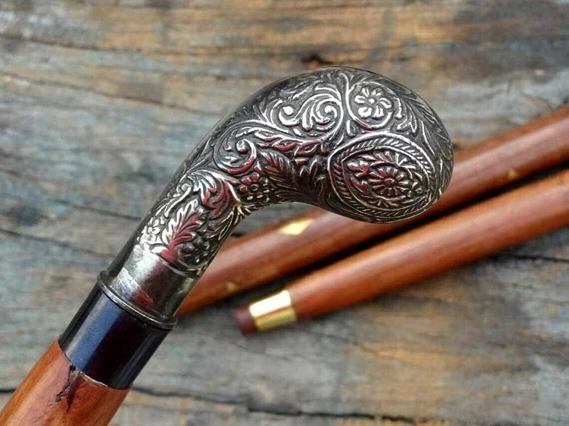 Victorian Solid Engraved Head Handle Handmade Woo… - image 3