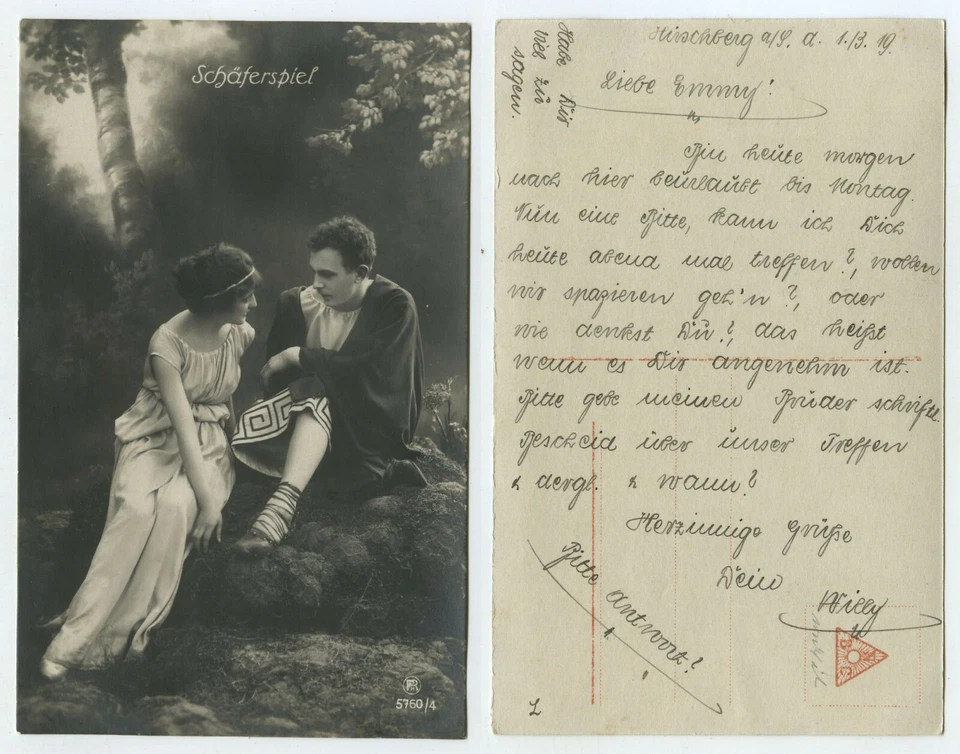 73834 - Schäferspiel - Römer-Kostüme - Echtfoto, AK, datiert Hirschberg 1.3.1919 - Bild 1 von 1