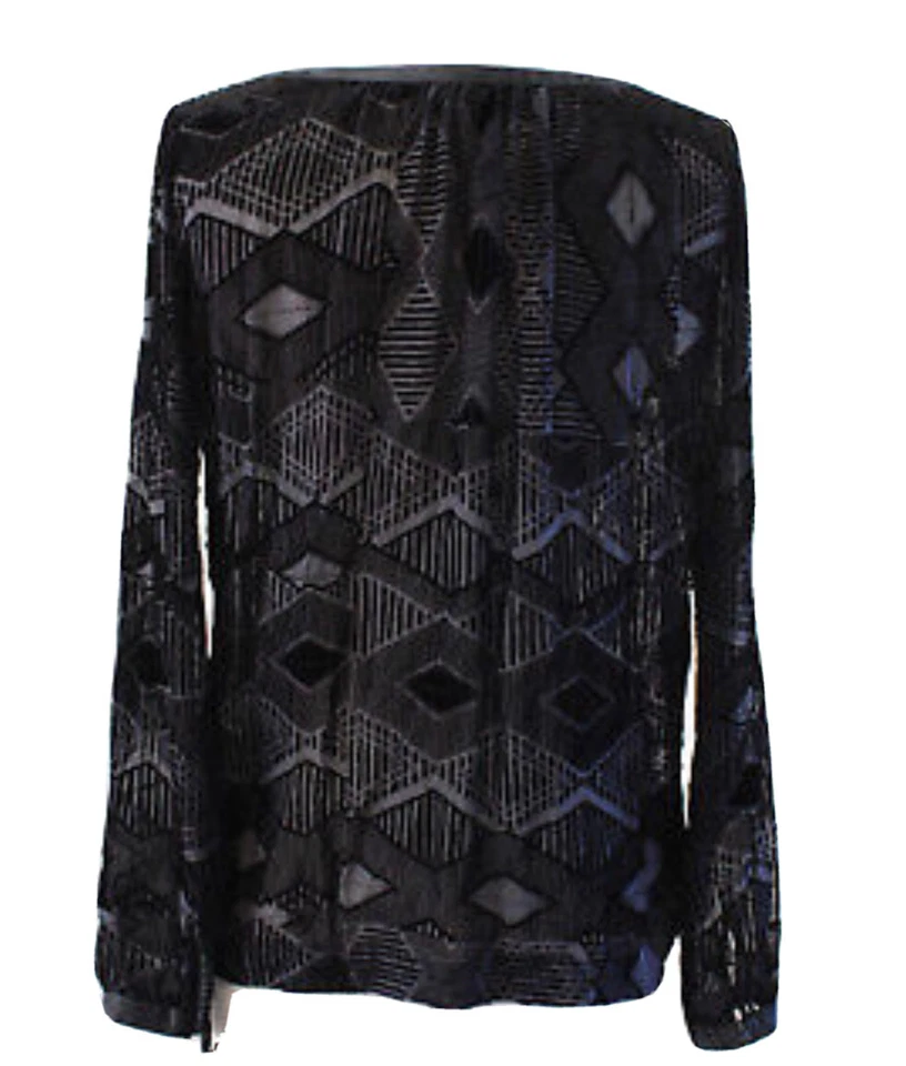 Blusa Top Club Monaco Negra Terciopelo Burnout Transparente Geométrico Talla M Terciopelo Seda Foto 3 de 3