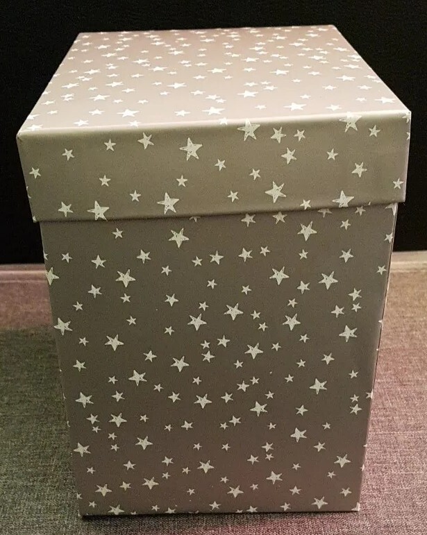 Asda Silver Grey Tall Rectangular Lidded Gift Box With White Star