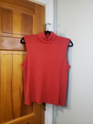 August Silk Women's 70% Silk Sleeveless Turtleneck Sweater Shimmery Red Sz  XL