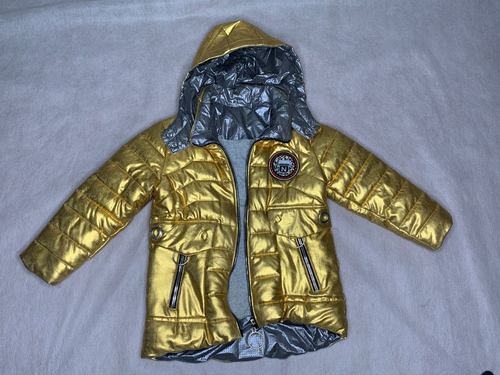Jacke Kinder Gr. 116 Gold Kapuze Mädchen Mantel - Bild 7 von 15