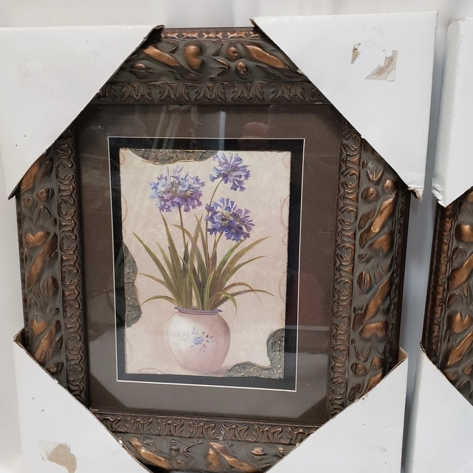 Vivian Flasch Botanical Flower Prints Pair Wall Art Ornate Frame Farmhouse Decor - Image 3 of 4