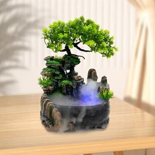 Resin Rockery Desk Fountain Waterfall Feng Shui Water Sound Desktop Decor 110 V