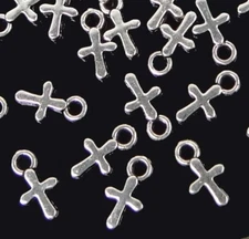 25 Tiny Cross Charms Pendant Antique Silver Pewter 9x5mm