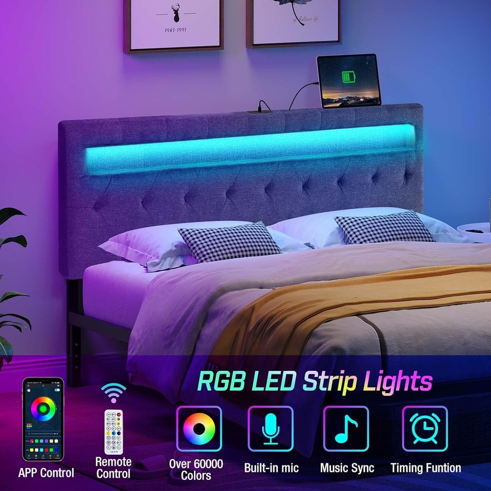 GREENSTELL Headboard for Full Size Bed with 60,000 DIY Color of LED