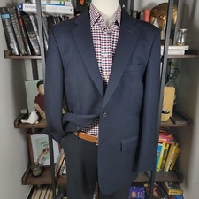 Joseph Feiss Men's Sport Coat Blazer Two Button Navy Blue Polyester Viscose 42L