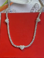 Sterling Silver Heart CZ Tennis Necklace chain  16 inch