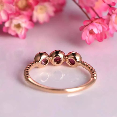 14k solid Rose gold Pink Tourmaline Gemstone Dainty Twisted Wedding Band Ring - Picture 4 of 7