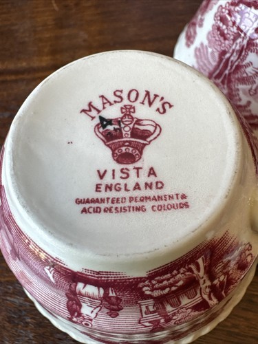 Set of 4 Vintage Mason's Vista Pink Tea Cups Transferware England *READ* - Picture 8 of 14