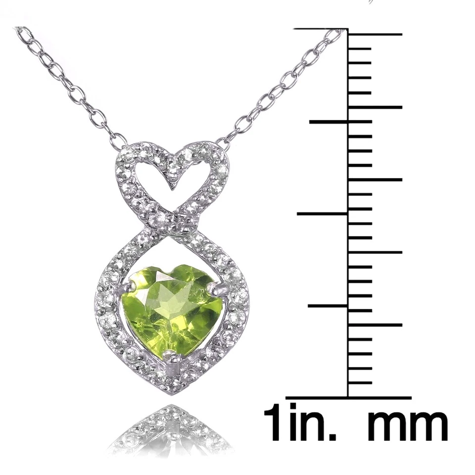 Sterlingsilber Peridot und Weiß Topas Unendlichkeit Herz Halskette - Bild 3 von 4