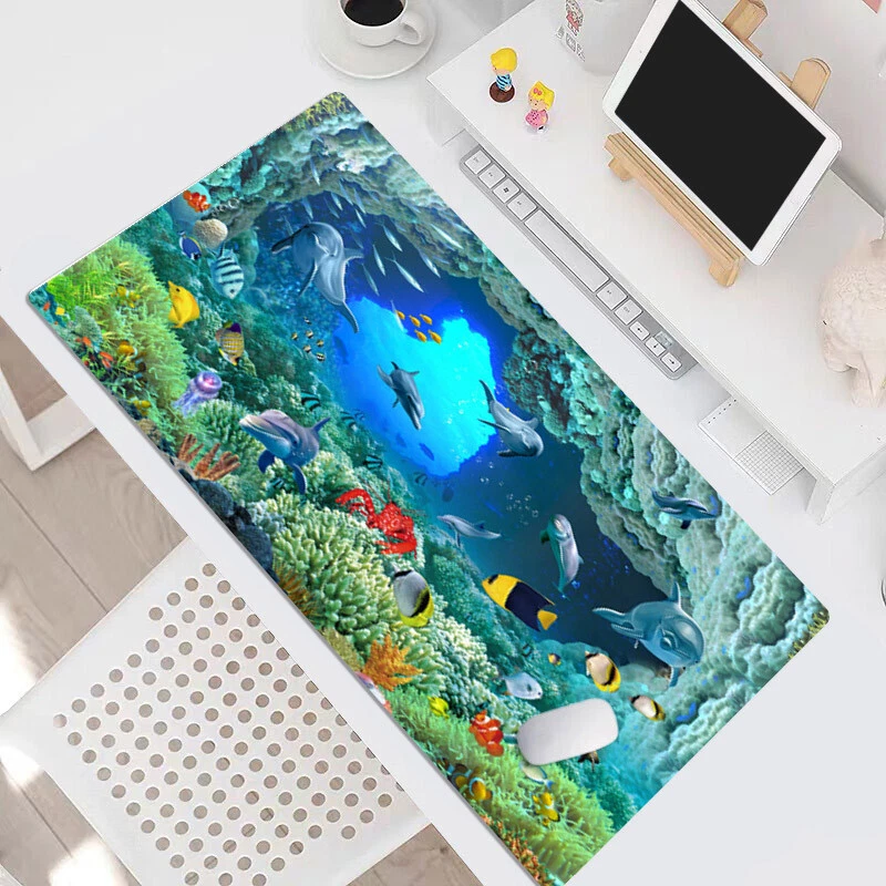 Tropical Mouse Pad Dolphin Blue Ocean Desk Mat for Keyboard and Mouse Desk Pad - Image 4 of 4
