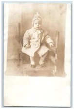 c1910's Cute Little Child Sat On Wood Stair Unposted Antique RPPC Photo Postcard