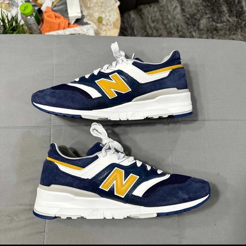 Size 10 - New Balance 997 Navy Blue Mustard Yellow Trainers RARE Og Retro NB - Picture 2 of 6