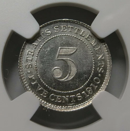 STRAITS SETTLEMENTS Malaysia 5 cents 1910 Bombay NGC MS 64 UNC Silver Edward VII