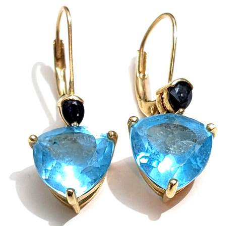 Beautiful 14K Gold Blue Topaz & Emerald Earrings 3.9 Gram MASSIVE SELECTION LOOK