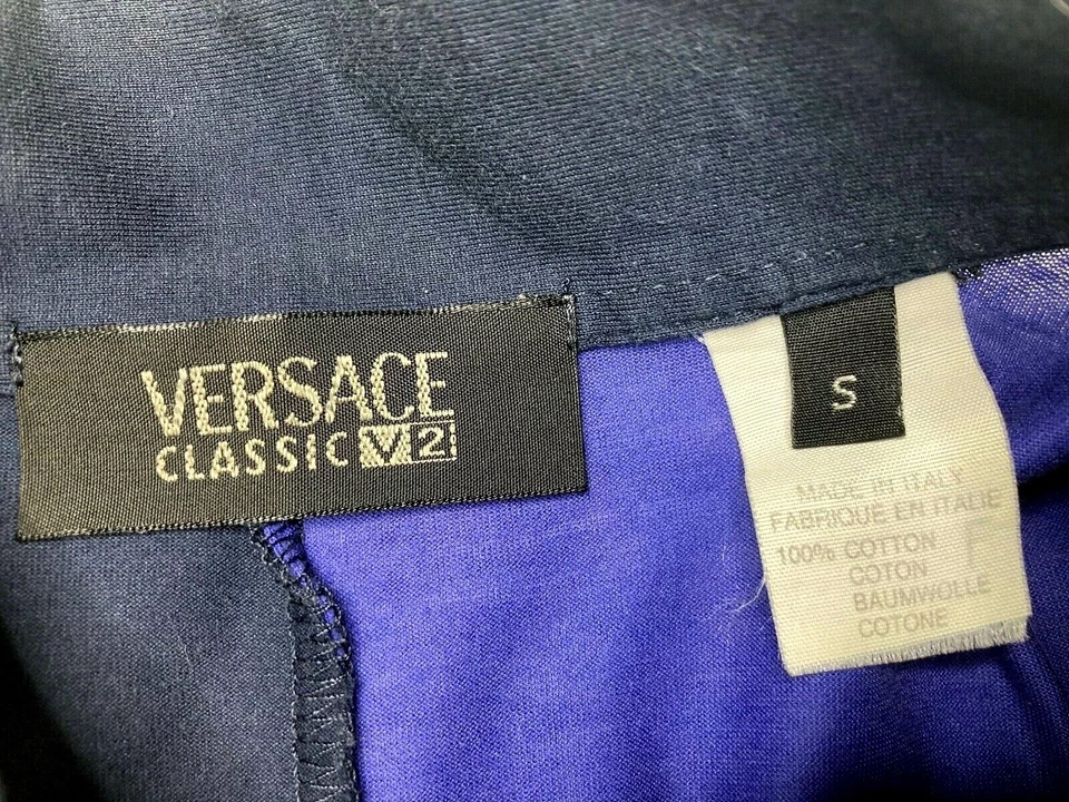 GIANNI VERSACE VINTAGE AÑOS 90 AZUL FORRADO ALGODÓN POLO HOMBRE NEGRO FRENTE MOSCA Foto 2 de 4