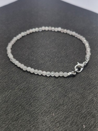 Rosenquarz Edelstein 3 mm Runde Perlen 925 Silber 7 Zoll Schnur Armbänder
