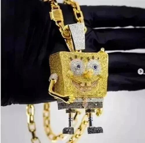 VETEMENTS Ciondolo cartone animato bob citrino simulato tondo 3 20 ct 2" 14k bicolore placcato oro