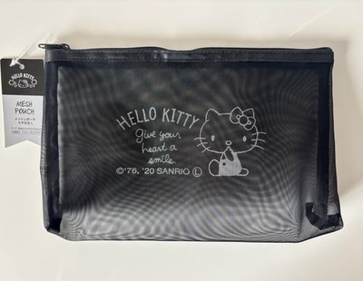 Hello Kitty NWT Multi Use Black Mesh Bag Makeup Bag Travel Bag Pencil Case