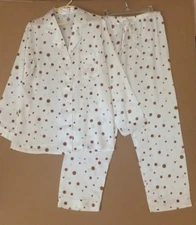 Lilysilk Pajama Set Womens Small 4-6 Cream Brown 100% Mulberry Silk Polka Dot