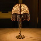 Leopard Print Fringe Table Lamp Beaded Tassels Gold Base Dome Shade Corded — photo 10