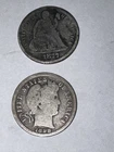 1877 Seated Liberty Dime & 1898 Barber Dime 10C Silver US Coins Lot