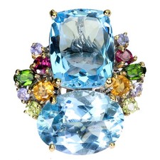 925 Sterling Silver Ring Oval Swiss Blue Topaz 39ct Peridot Handmade Gemstone 8